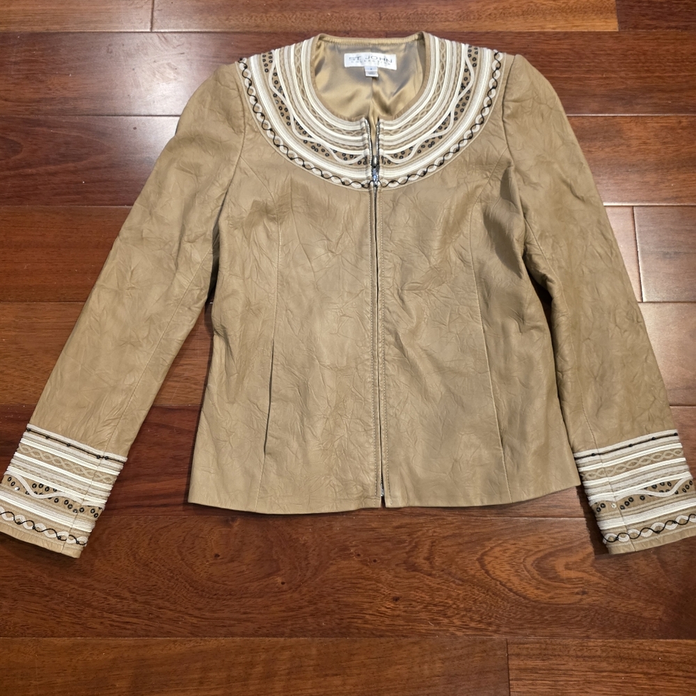 St JOHN COLLECTION Embellished Leather Women's Jacket